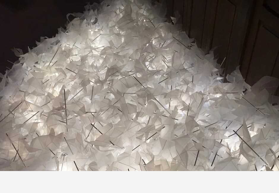 'Flown' - Caerphilly Castle, Lumen Prize Tour  2017. Flown mixed media installation art by Esther Rolinson.